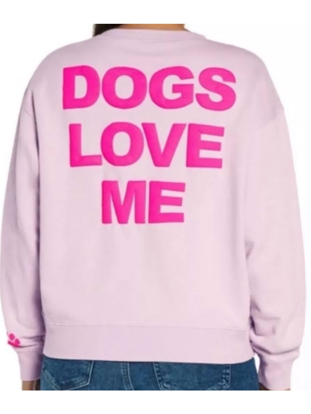 Wildfox Lavender Pullover Sweatshirt with Hot Pink 'DOGS LOVE ME' Print
